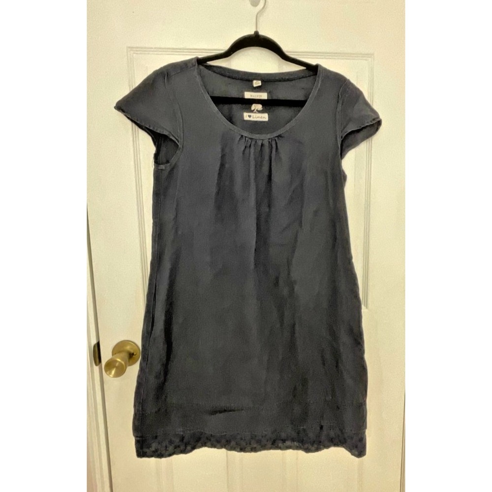 Malvin I Love Linen Dress Women's Medium Black Pleated Front Eyelet‎ Trim Preppy